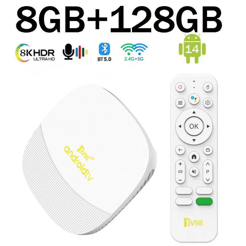 Box Android TV TV98 Max 4K 8K – Android 14, WiFi 6, 8Go/128Go, Contrôle Vocal