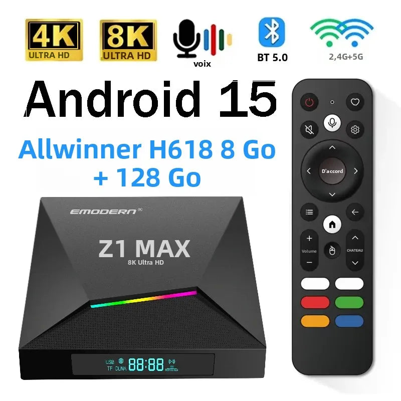 Z1 Max TV Box Android 15 IPTV Allwinner H618 Quad Core 4G 5G Dual WiFi HD 8K 4K Media Player BT 5.0 Support Voice Remote TV Box