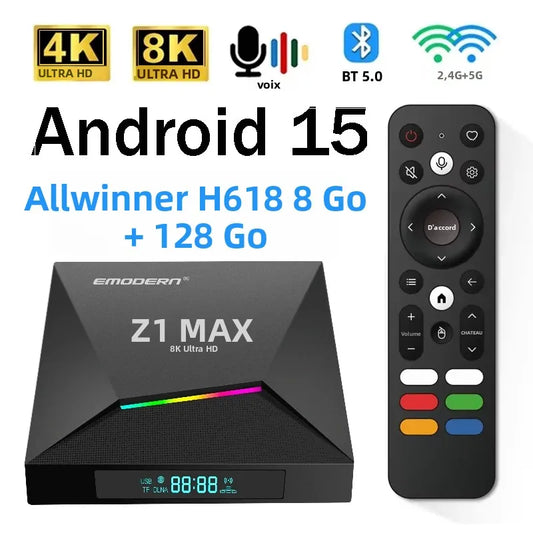 Z1 Max TV Box Android 15 IPTV Allwinner H618 Quad Core 4G 5G Dual WiFi HD 8K 4K Media Player BT 5.0 Support Voice Remote TV Box