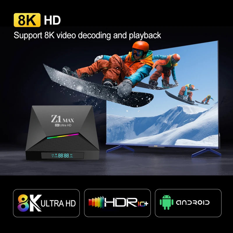 TV Box Z1 Max Ai Smart Android 15 HD 8K 4K BT5.2 Allwinner H618 Quad Core 5G 4G Wifi6 Voice Assistant OpenClaw Player 8GB 128GB