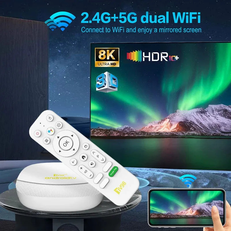 Box Android TV TV98 Max 4K 8K – Android 14, WiFi 6, 8Go/128Go, Contrôle Vocal