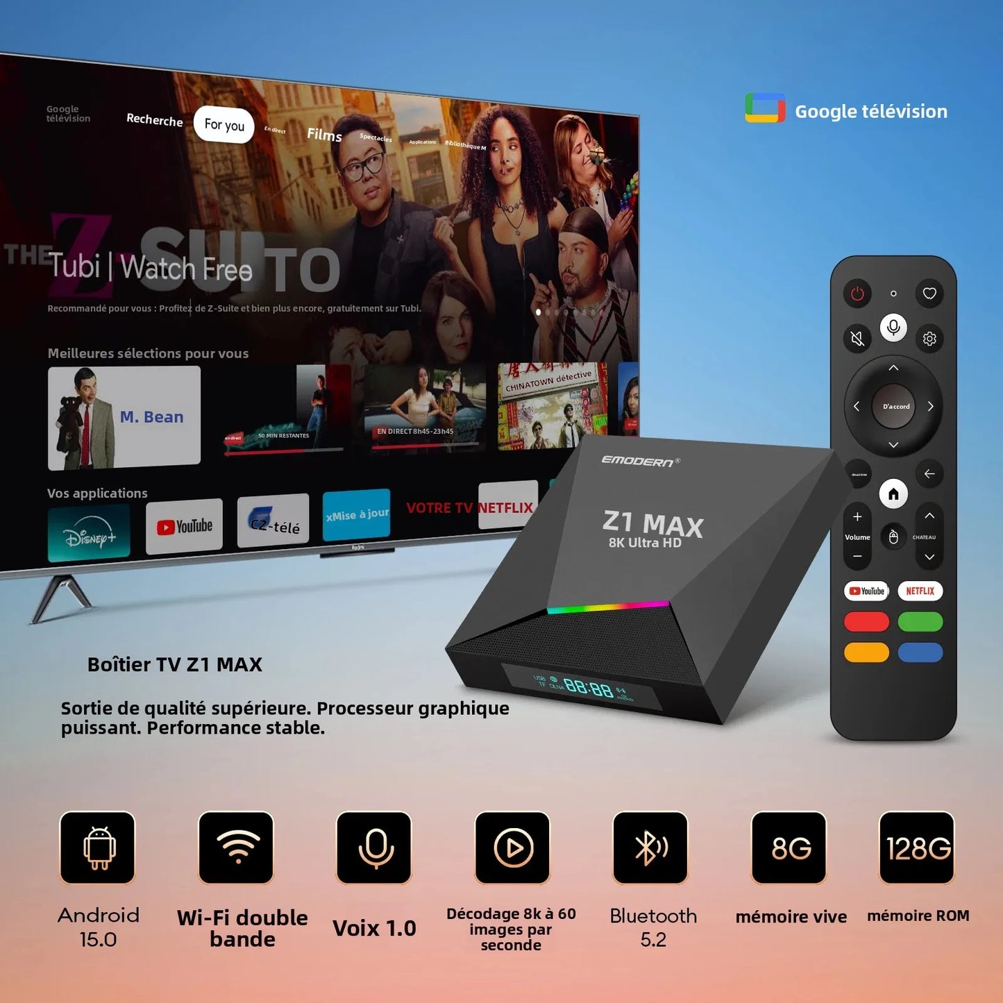 Z1 Max TV Box Android 15 IPTV Allwinner H618 Quad Core 4G 5G Dual WiFi HD 8K 4K Media Player BT 5.0 Support Voice Remote TV Box